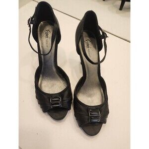 Fioni Night Women's Black Satin Heels Size 9 Ankle Strap Evening Shoes
